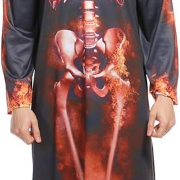 Halloween Cosplay Flame Skeleton Hooded Robe Adult Costume NWOT - Picture 2 of 3